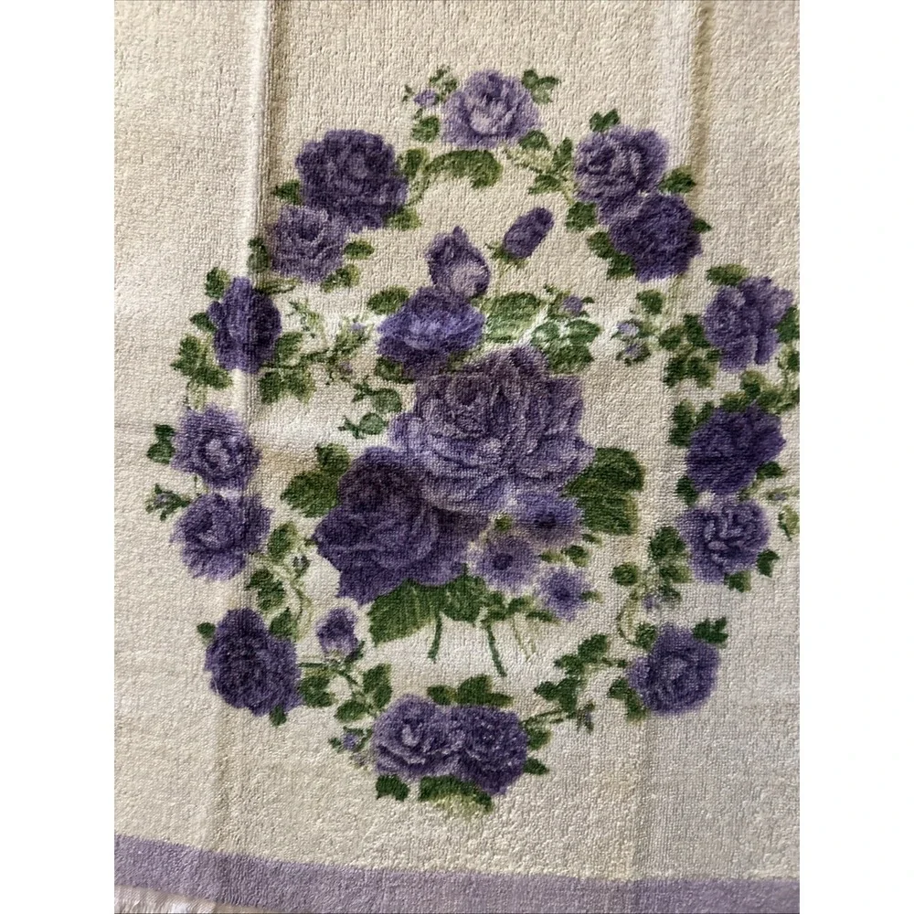 Vtg JCPenney Fashion Manor Floral Lavender Roses Bath & Hand Towel 2 Washcloths